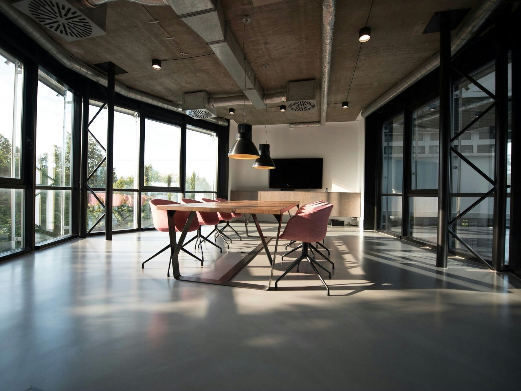Bright conference room with white walls